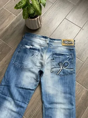 Ed Hardy Vintage Distressed Jeans Blue Denim Size W34 L32 • £40