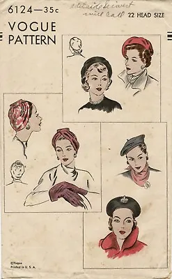 Basque BERET Draped TURBAN Hat Vogue 6124 Vintage 1940's Craft Sewing Pattern • $6.50