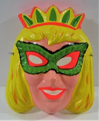 Vintage  Colorful Scary Green Masked Fairy Princess Plastic Halloween Mask • $28.99