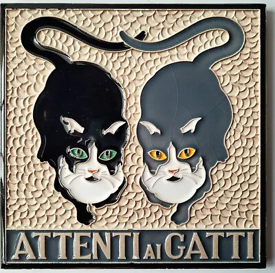 Vietri Pottery Attenti Ai Gatti Beware Of Cats Signed Art Tile Majolica Italy  • $16.99