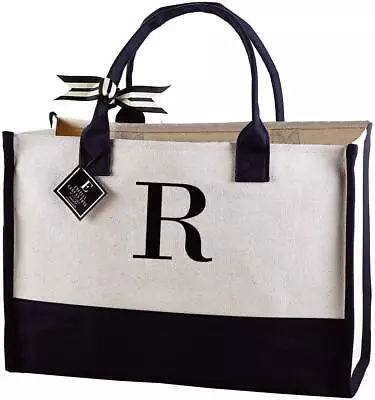 New - Mud Pie Classic Black And White Initial Canvas Tote Bags (R) 100 • $20