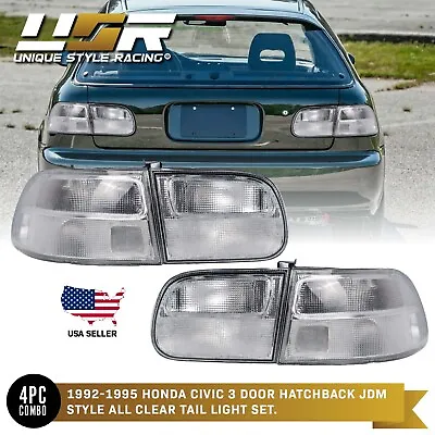 SiR JDM Style All Clear 4PCS Rear Tail Light For 1992-95 Honda Civic 3D Hatch EG • $189.95