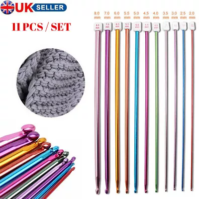 £8.29 • Buy 11Pcs 10.6  Long Aluminum TUNISIAN AFGHAN Crochet Hook Knit Needles Set 2-8mm UK