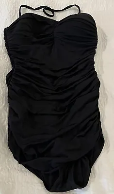 J Crew One Piece Swimsuit Strapless Black Size 8 Ruched Halter Bathing Suit • $24.88