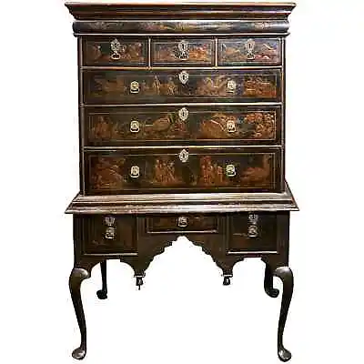 Exceptional 18th Century English Chinoiserie Two Part Oak Highboy • $12800