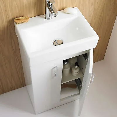 Vanity Unit 450mm Two Door Freestanding Bathroom Cabinet & Ceramic Basin Sink • £133.99