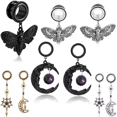 Ear Gauges Dangle Surgical Steel Stone Gem Jeweled Dangle Ear Plugs Flesh Tunnel • $14.99