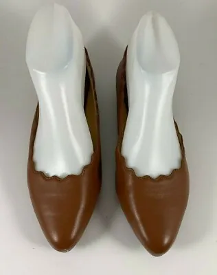 Me Too Alexia Brown Leather Scalloped Trim Pointed Flats Shoes Size 6 1/2 M • $14.99
