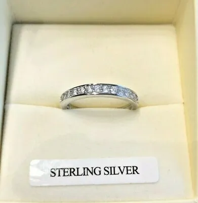 £19.99 • Buy 925 Sterling Silver Diamond-Unique Half Eternity Ring Sizes L - Q Boxed