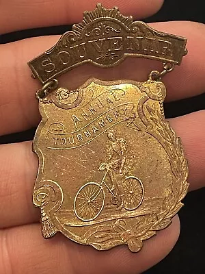 Vintage Ca. 1900 Brass BICYCLE ANNUAL TOURNAMENT Souvenir Award Medal Badge Pin • $4.99