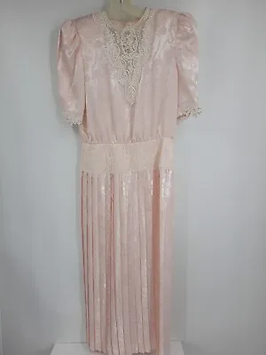 Vintage Scott McClintock Dress Lace Pleated Drop Waist Pink Size 10 Shoulder Pad • $54.88