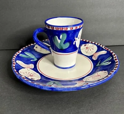 Solimene Vietri Fish Dinner Plates And Mug Blue Coffee Tea Made In Italy READ • $39.10