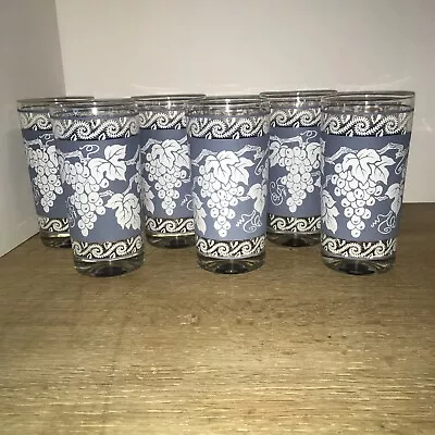 Mid Century Jeanette Glass Wedgwood Grape Bar Or Table Glasses-Set Of  6 • $40