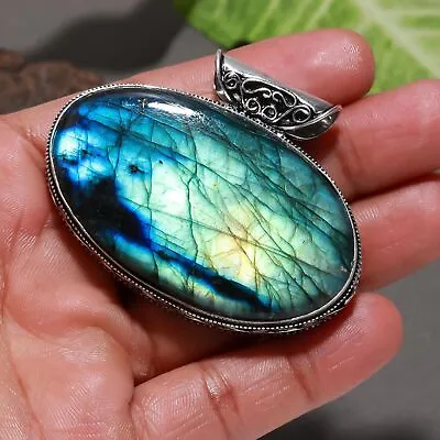 Blue  Fire Labradorite Gemstone Handmade 925 Sterling Silver Vintage Pendant • £16.43