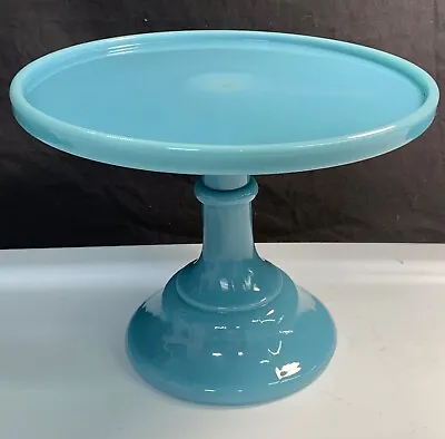 MOSSER Glass Cake Stand Plate Blue / Aqua Glass  9.5 W X 7 T • $69.99