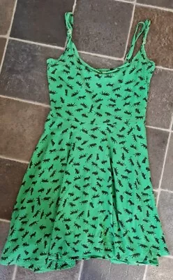 H&M Size S Small Dress Green Black Cat Print Skater Dress Strappy Summer • $10.57