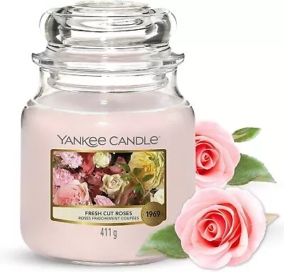 Yankee Candle Scented Candle Fresh Cut Roses Medium Jar Candle Long Burning Ca • £18.29