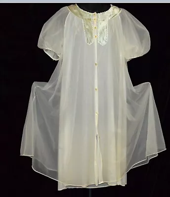 VTG Gotham White Chiffon Blue Satin Robe Nightgown L • $28