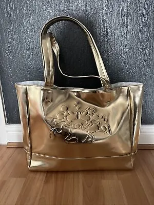 Disney Store Gold Metallic Mickey And Minnie Mouse Tote Bag Faux Leather  • £22.99