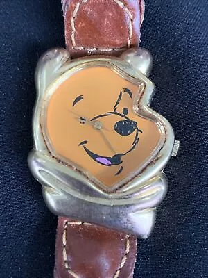 Vintage Timex Disney Winnie The Pooh Watch Gold Tone Leather • $15.99