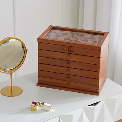 6 Layer Large Jewellery Box Vintage Wooden Storage Drawer Cabinet Case Organizer • £35.95