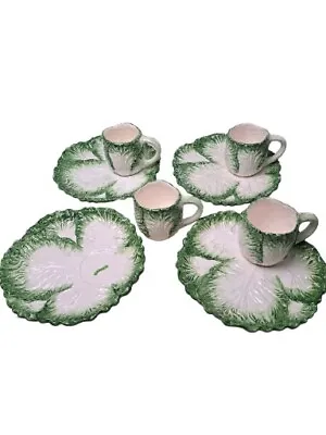 Vintage Omnibus Cabbage Serving  Plate & Cup~Set Of 4~Tiny Worm Under The Cup • $65.99