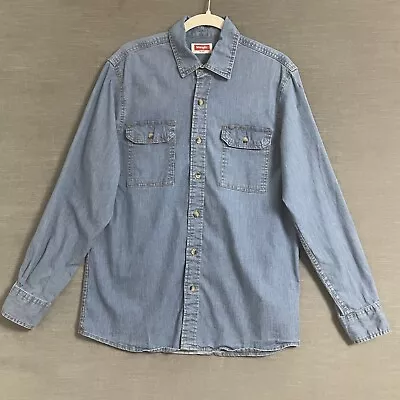 Vintage Wrangler Shirt Medium Chambray Denim Button Western Casual Work • $14.99