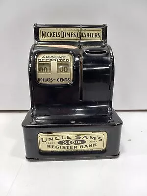 Vintage Uncle Sam's Black Metal Coin Bank Register • $18.50