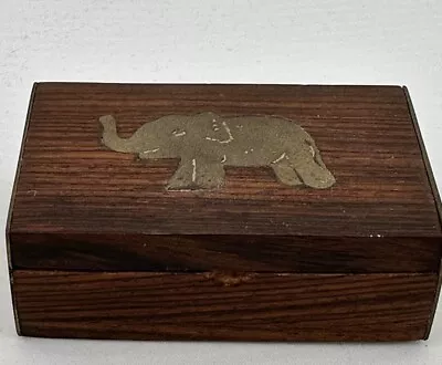 Vintage Mini Wood Brass Elephant Inlay Trinket Match Box  • $11