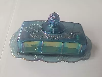 Vintage Indiana Carnival Glass Harvest Grape Covered Butter Dish Heavy Spray • $15