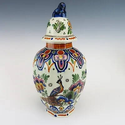 Delft Pauw Pottery Polychrome Hand Painted 7 1/2'' Jar With Lid Pheasant Foo Dog • $49.95