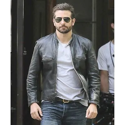Bradley Cooper Biker Style Slim Fit Vintage 100% Real Goat Leather Jacket • £61.99
