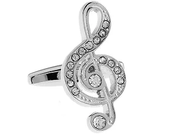 Music Clef Pair Cufflinks Treble Crystal Wedding Gift Box & Polishing Cloth • $17.76