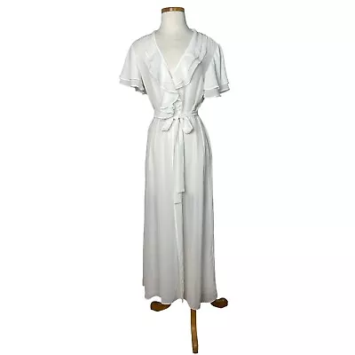 Flora Nikrooz Retro Night Gown Wrap Bridal Robe Flutter Sleeve Ivory White S/M • $31.99