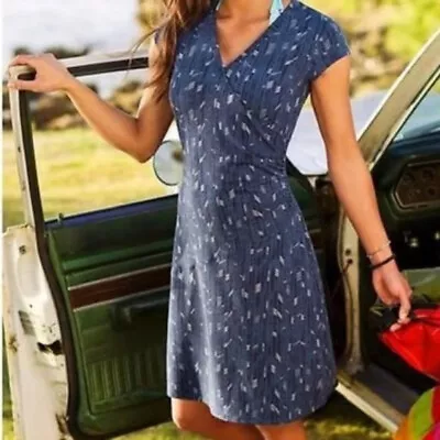 $35 • Buy Athleta Nectar 2 Faux Wrap Blue Print Athleisure Dress - Size Large Tall