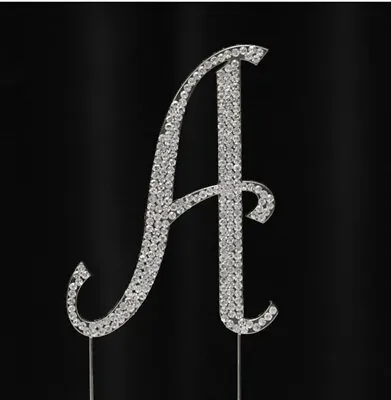 Crystal Rhinestone Silver Letter A To Z Monogram Wedding Anniversary Cake Topper • $8.69