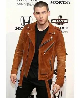 Suede Men Designer Lambskin Party Leather Stylish Brown Jacket Genuine Handmade • $136.50