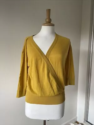 WOOLOVERS Ladies Mustard Yellow Linen/Cotton Blend Tank Top Size 12 Vest Jumper • £15