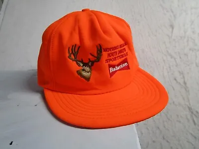 $8.99 • Buy Budweiser Blaze Orange Baseball Hat WORN OUT Mens One Size Deer North Dakota