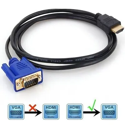 £4.99 • Buy HDMI Male To VGA D-SUB Male Video Adapter Cable For TV Computer Monitor 2 Meter