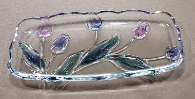 Mikasa Tivoli Crystal 3D Tulips Rectangular Serving Platter Approx. 14x6 • $19.99