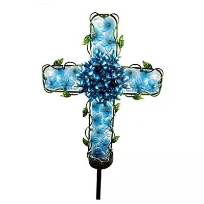 Solar Cross Garden Lights Outdoor Decorative - Solar Metal&Glass Blue Cross • $42.06