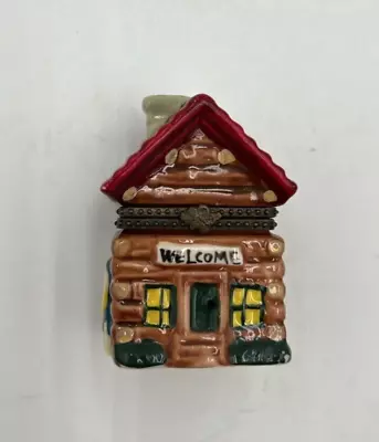 Ceramic Log Cabin Trinket Box With Ceramic Moose Inside • $20