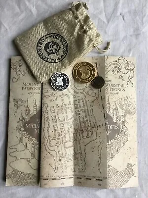 Harry Potter Marauder's Map + Hessian Bag With Gringotts Bank Coins . U.K. Sent. • £11.95