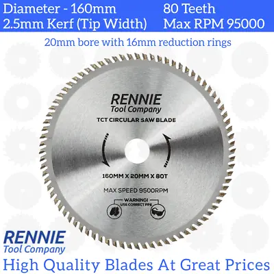 160mm X 80T TCT Circular Wood Saw Blade For Bosch Makita Dewalt Festool TS55 Etc • £10.99