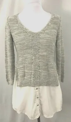 Anthropologie Moth Women Pullover Top Gray Ivory Faux Layer Cotton Viscose Small • $15.99