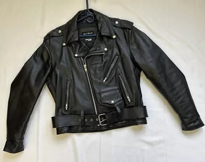 VINTAGE Steer Brand Black Leather Biker Jacket 80's Heavy Metal Men's Sz 40 🇺🇸 • $125