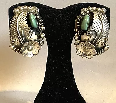 Vintage Taxco Mexico Sterling 950 Silver Turquoise~huge Gorgeous Clip Earrings • $74.95