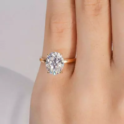 3 Ct Oval Cut VVS1 Moissanite Solitaire Engagement Ring 14k Yellow Gold Plated • $138.74