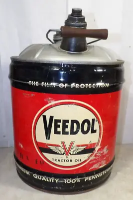 Vintage Veedol Tractor Oil Empty 5-Gal Metal Can Tidewater Flying V Pennsylvania • $175